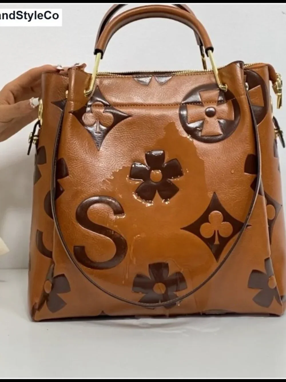 Embossed Faux Leather Floral Top Handle Handbag Set_6